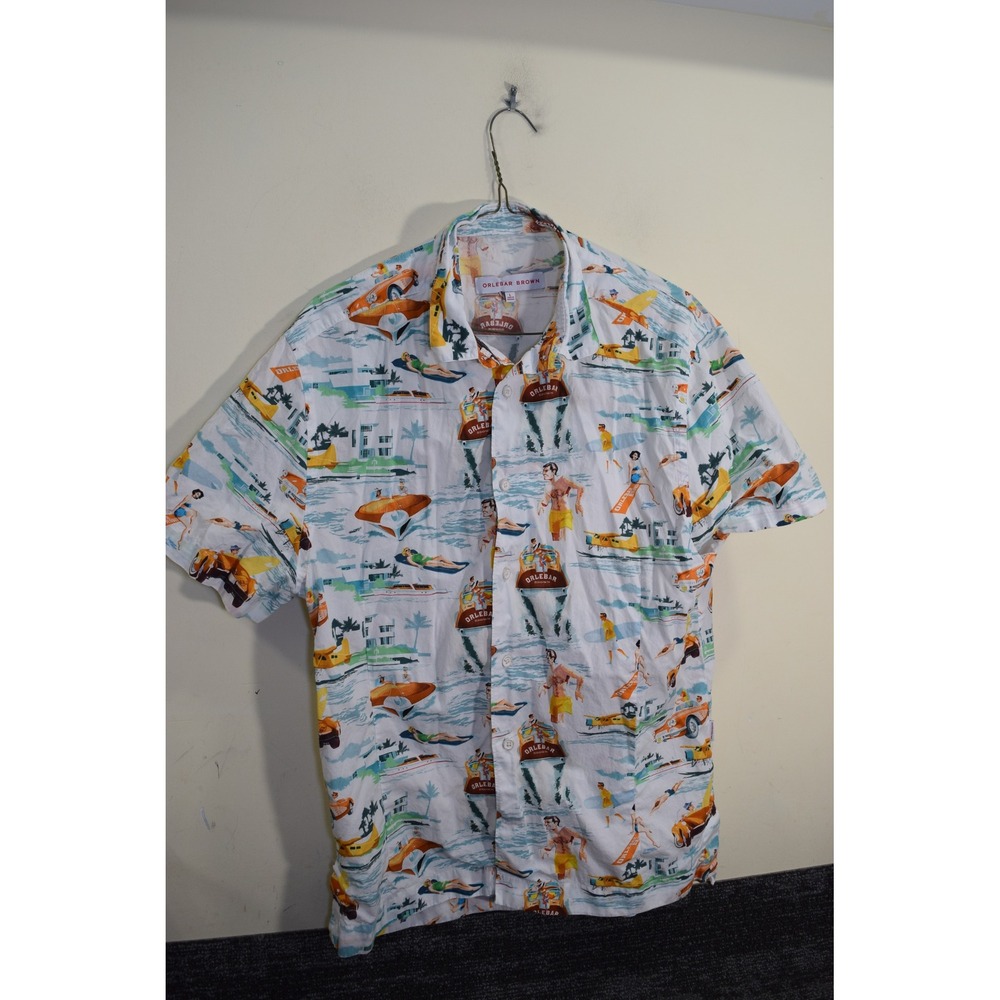 2013 Orlebar Brown 50's Vintage Resort Print Cotton Short Sleeve Shirt MENS L